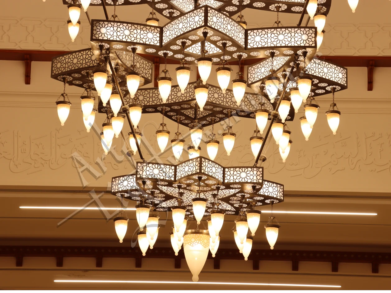 Al Eman Al Nawwawi Mosque Decorative Brass Chandeliers by Art Light